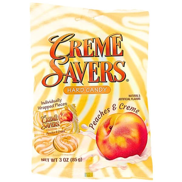 Creme Savers Peaches & Creme Hard Candy 85g front pack on white background