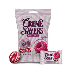 Creme Savers Raspberries & Creme Hard Candy 85g front pack on white background