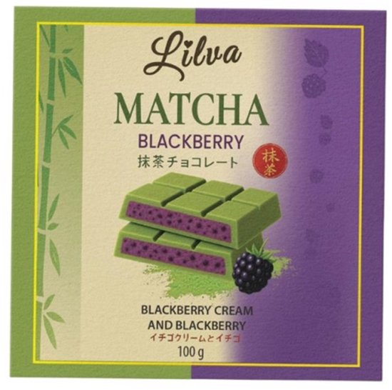 Lilva Matcha Blackberry 100g chocolate bar front