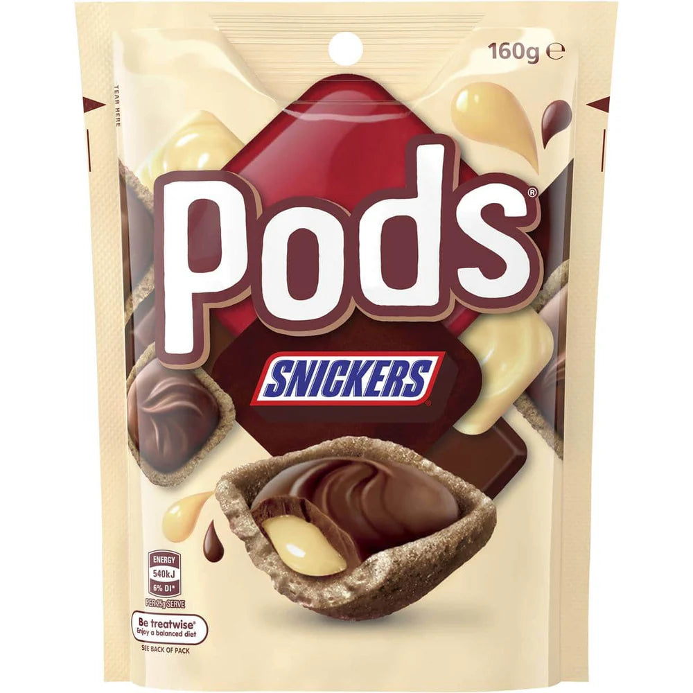 Packaging of Snickers 'Pods' with a beige background