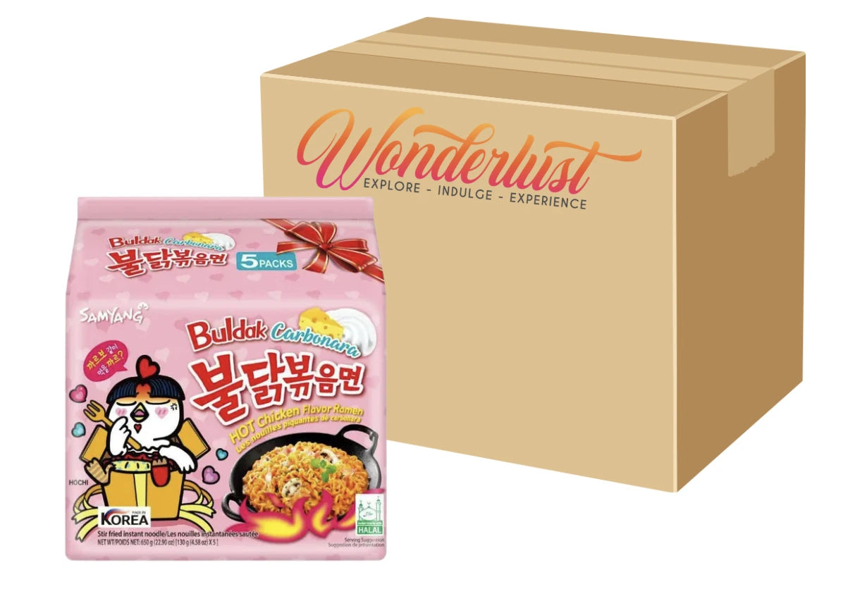 Wholesale case of Samyang Buldak Carbonara hot chicken ramen – 8 packs of 5x130g instant noodles