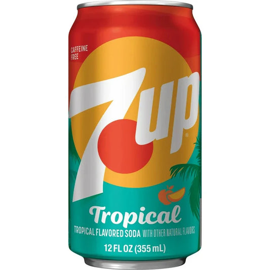 7-up Tropical soda can on a white background