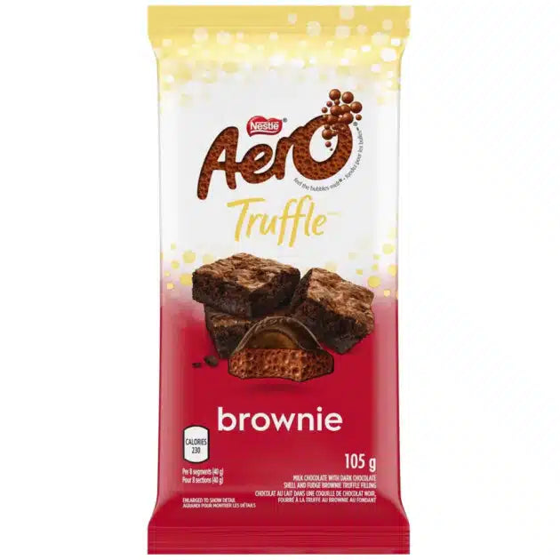 Aero Truffle Brownie chocolate bar packaging on a white background
