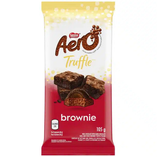 Aero Truffle Brownie chocolate bar packaging on a white background