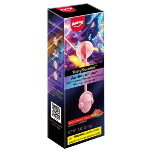 Amos TastySounds AudioLollipop packaging on a white background