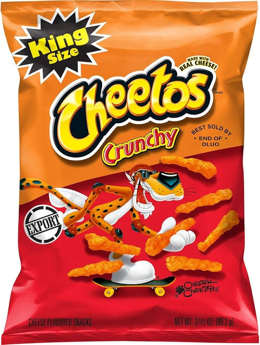 Cheetos Crunchy snack bag with orange and red design