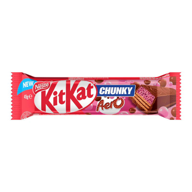 KitKat Chunky Aero Strawberry 45g chocolate bar, front of pack