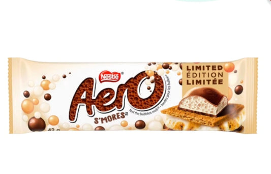 Nestle Aero S'mores chocolate bar packaging on a white background