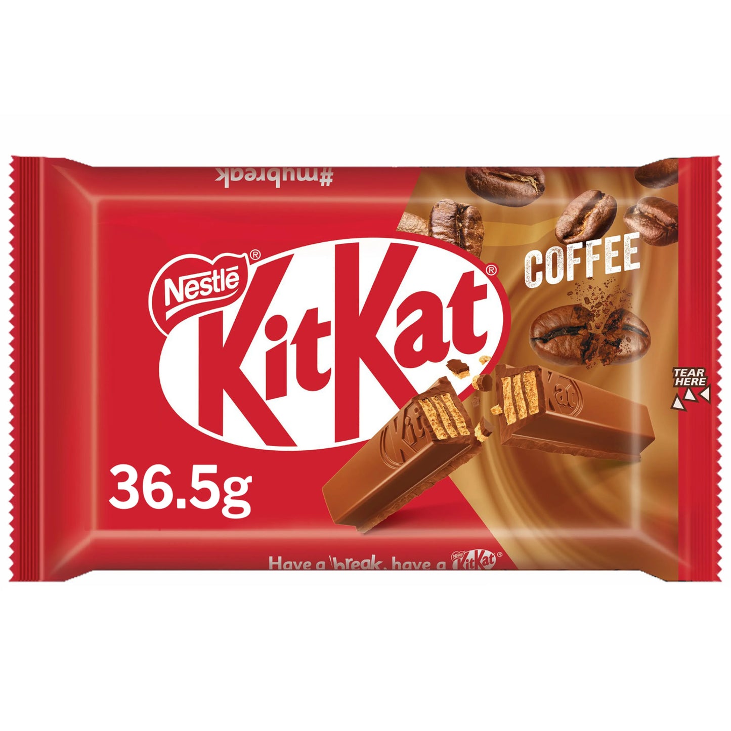 KitKat coffee flavor chocolate bar packaging on a white background