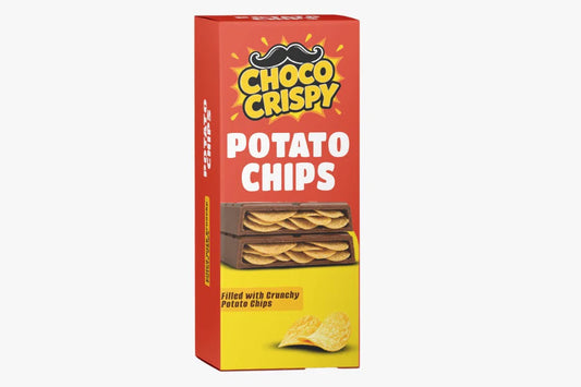 Box of Choco Crispy Potato Chips with a red and yellow design on a white background