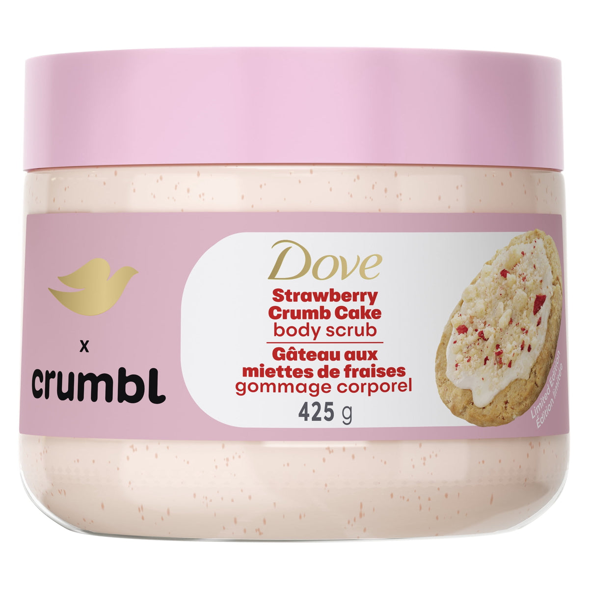 Dove x Crumbl Strawberry Crumb Cake body scrub 425g jar