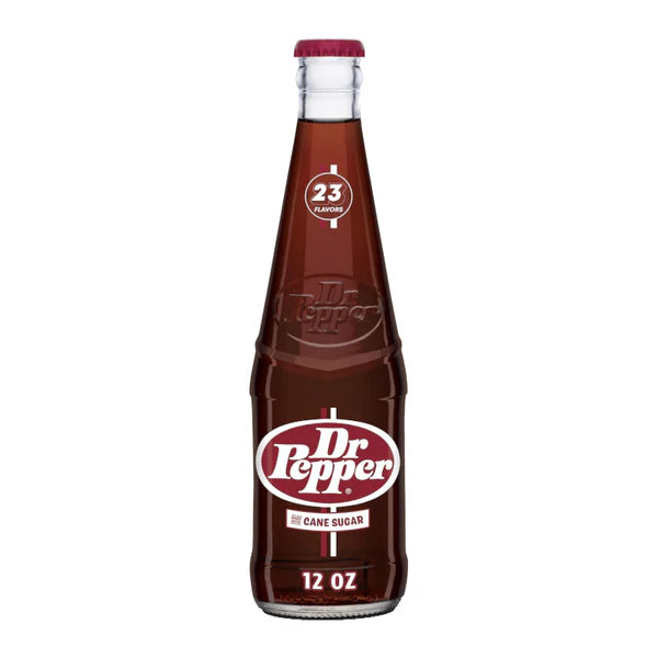 Dr Pepper cane sugar soda in 355ml glass bottle
