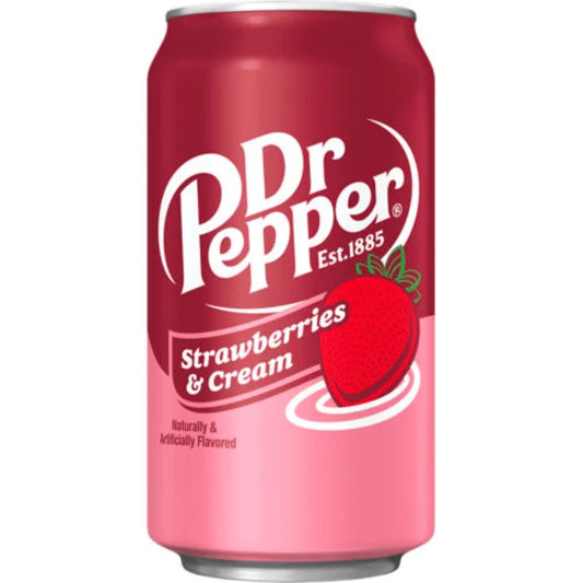 A single Dr. Pepper Strawberry & Cream canned beverage on a plain white background.
