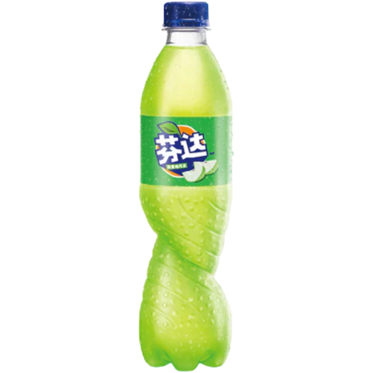 Green bottle with blue cap on a white background
