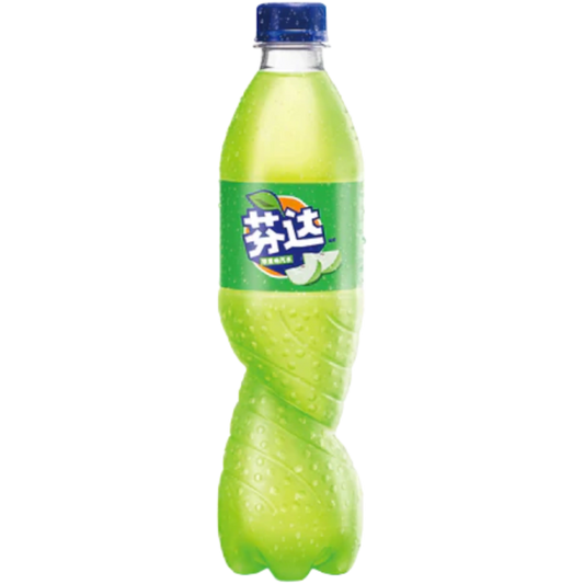 Green bottle with blue cap on a white background