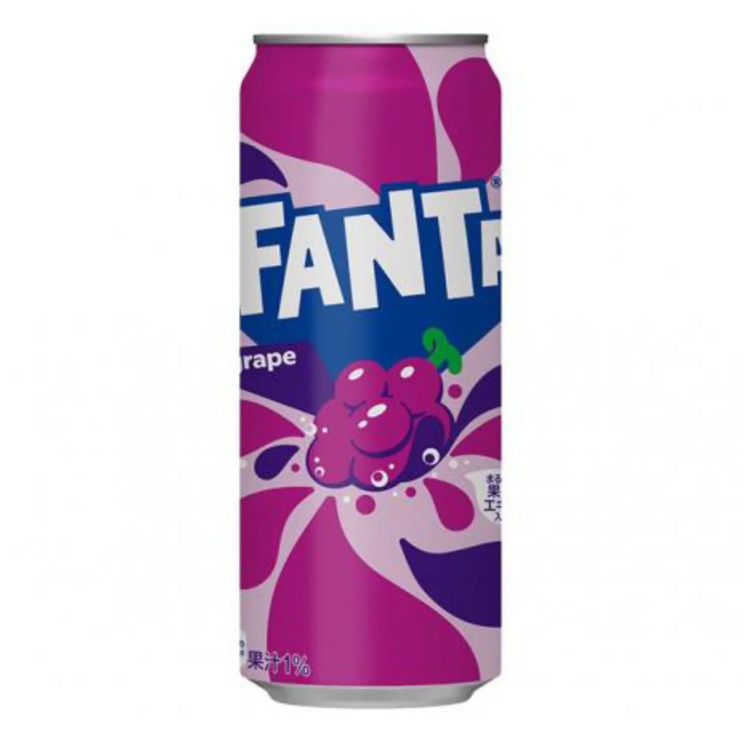 Fanta Grape soda can with purple and blue design on a white background