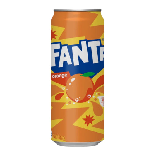 Fanta orange soda can on a white background