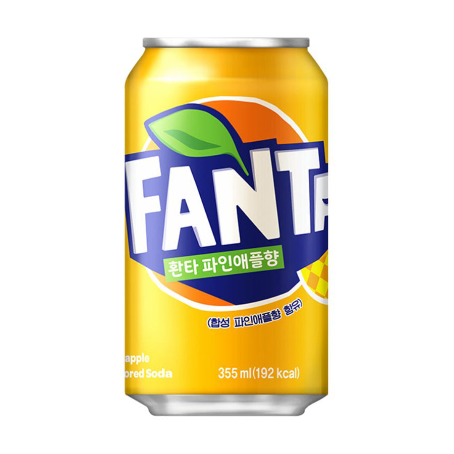 Fanta Pineapple Korea 355ml can on a white background