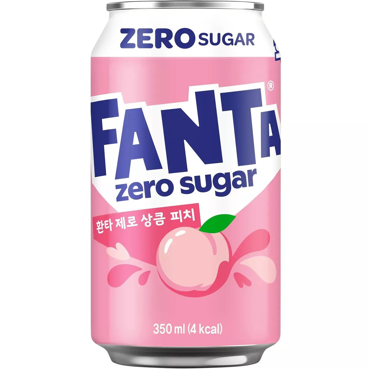 Fanta White Peach Zero Sugar Korea 350ml can on a white background
