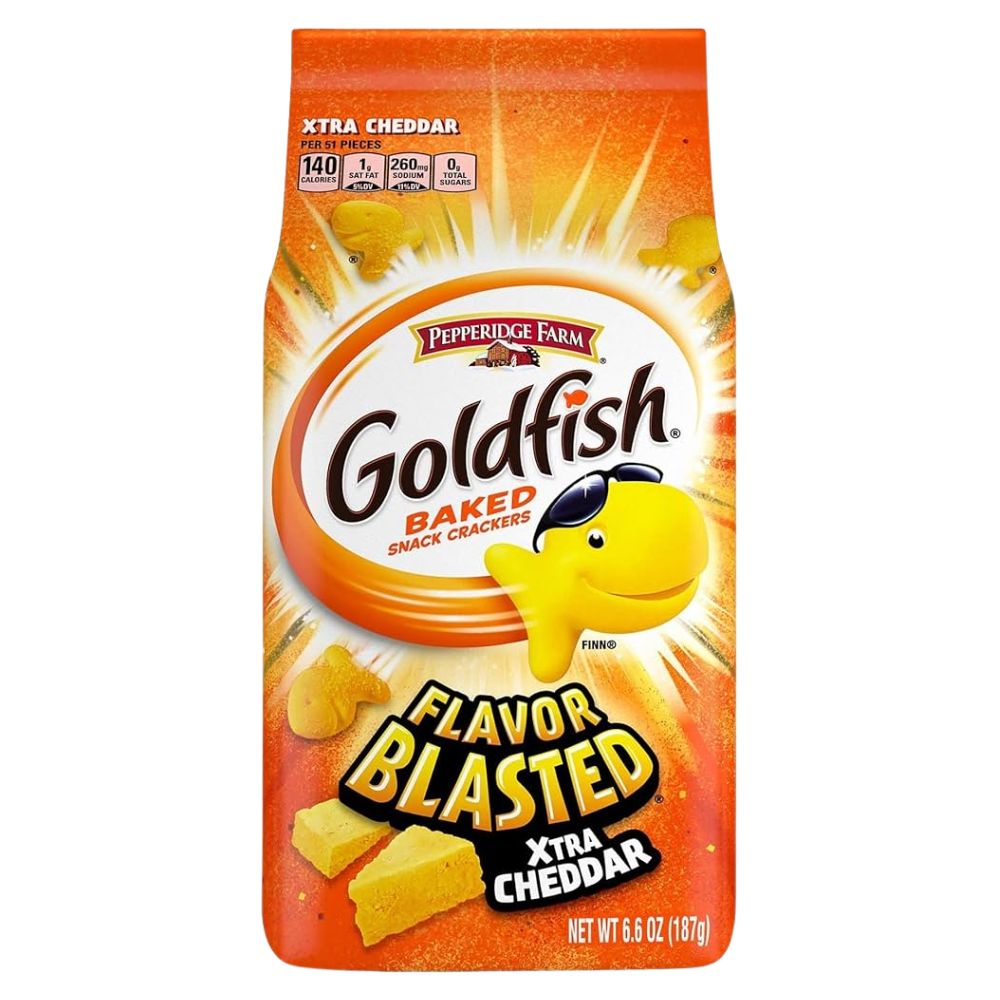 Goldfish Flavor Blasted Xtra Cheddar crackers 187g pack