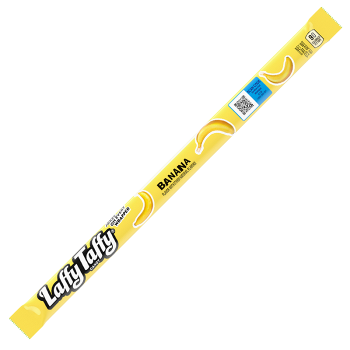 Laffy Taffy Banana rope 23g single wrapper on white background