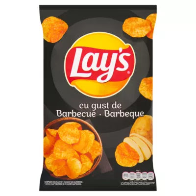 Lay's barbecue flavored chips packaging on a white background