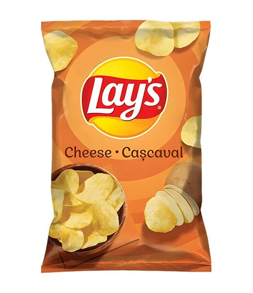Lay's Cheese flavored potato chips packaging on a white background