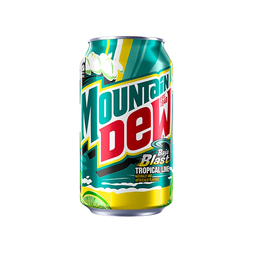 Mountain Dew Baja Blast soft drink can 355ml