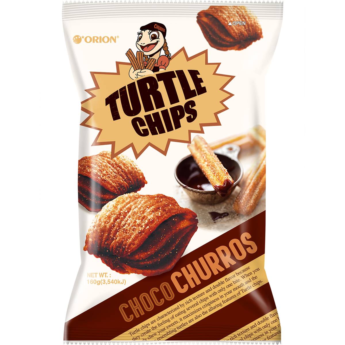 Orion Turtle Chips Choco Churros snack 160g