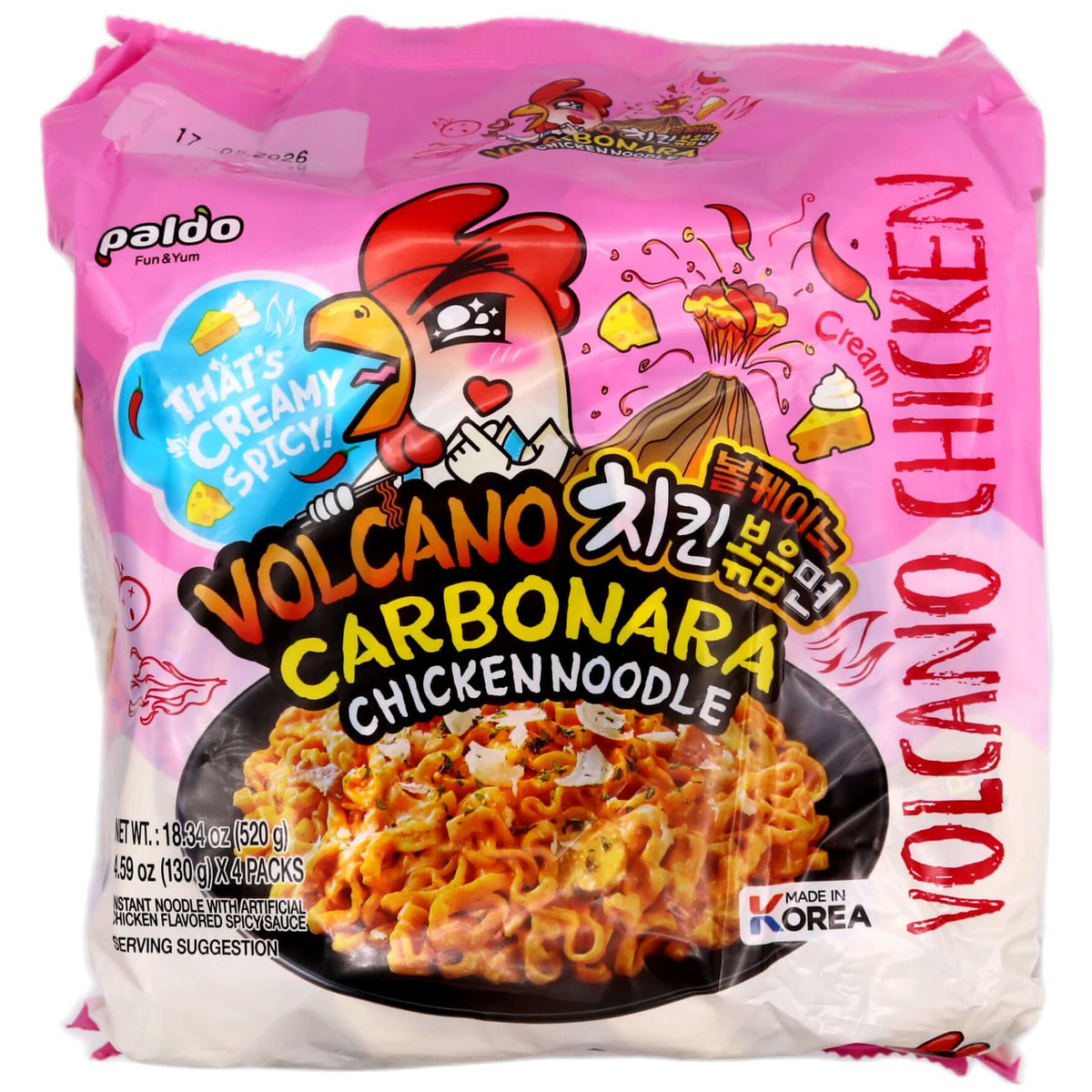 Paldo Volcano Carbonara Chicken Noodles four-pack