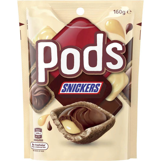 Packaging of Snickers 'Pods' with a beige background