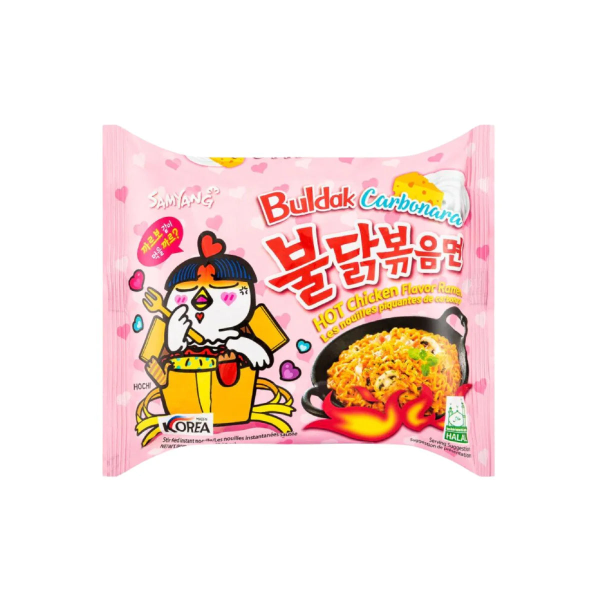 Samyang Buldak Carbonara spicy instant noodles single pack front view