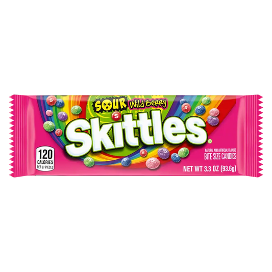 Skittles Sour Wild Berry candy package on a white background