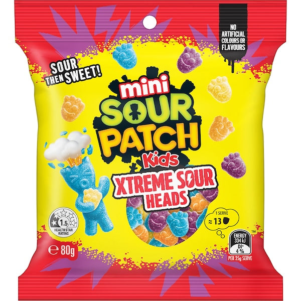 Sour Patch Kids Mini Xtreme Sour Heads 80g pouch