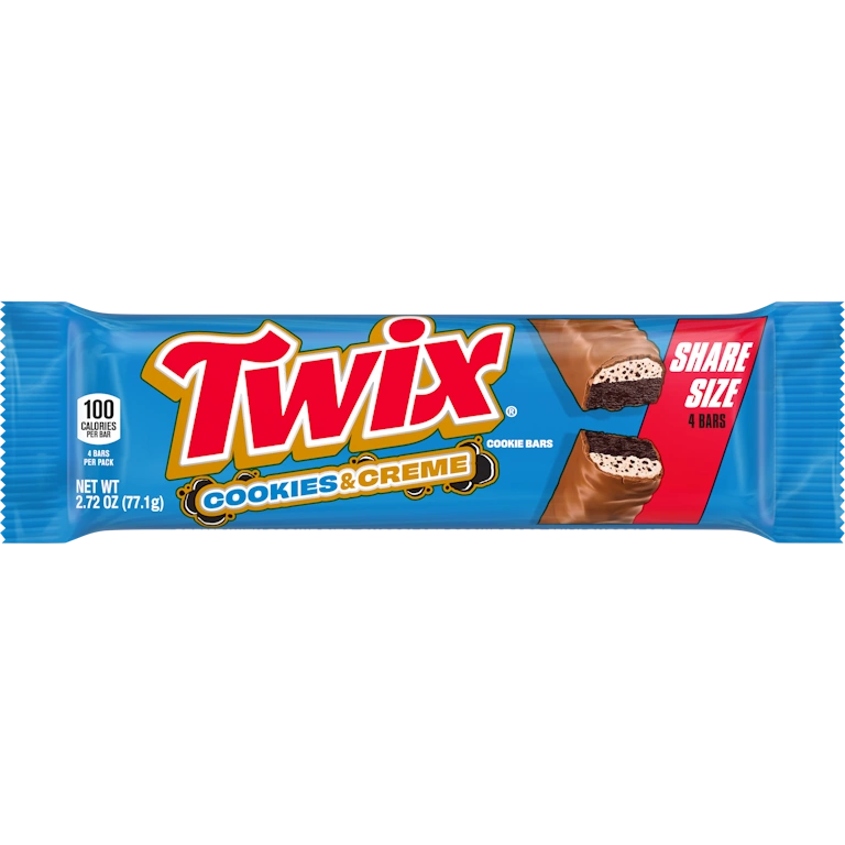 Twix Cookies & Creme candy bar packaging on a white background