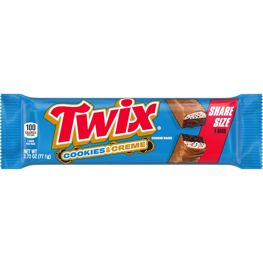 Twix Cookies & Creme candy bar packaging on a white background