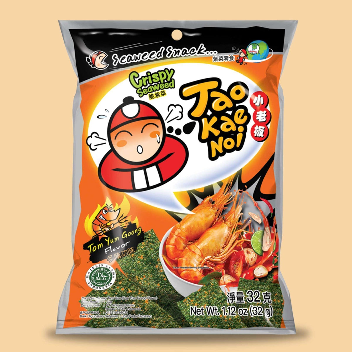 Tao Kae Noi Crispy Seaweed Tom Yum Goong 32g front of pack